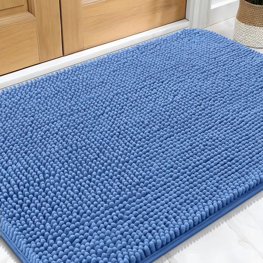 OLANLY Dog Door Mat - Absorbent Non-Slip Mud Mat for Indoor Use | Quick Dry Chenille, 34x21, Cornflower Blue
