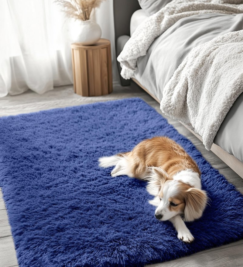 OLANLY 4x5 Machine Washable Accent Rug, Soft Fluffy Shaggy Area Rug for Bedroom, Living Room, Indoor Floor Carpet for Kids, Nursery, Home Decor, Navy Blue