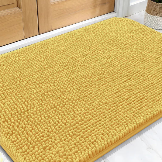 OLANLY Dog Door Mat - Absorbent Non-Slip Chenille Mat for Muddy Paws | 34x21 Inches, Quick Dry, Yellow