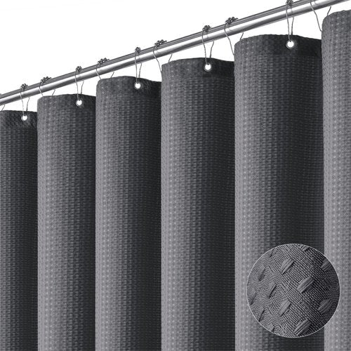 Dynamene Extra Wide Shower Curtain - 84 Inch Wide Waffle Weave Weighted Thick Cloth Bathroom Shower Curtain, Neutral Heavy Duty Hotel Bath Curtain Set with 14 Plastic Hooks, 84x72, Charcoal Grey