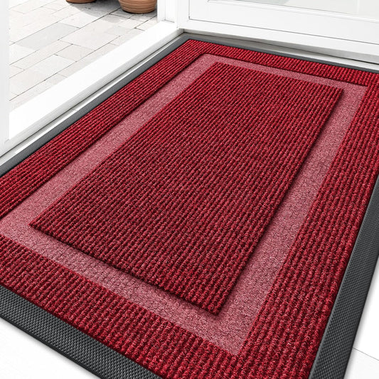OLANLY Waterproof Front Door Mat - All-Season, Sturdy Natural Rubber, Easy Clean | 33x21, Wine Red