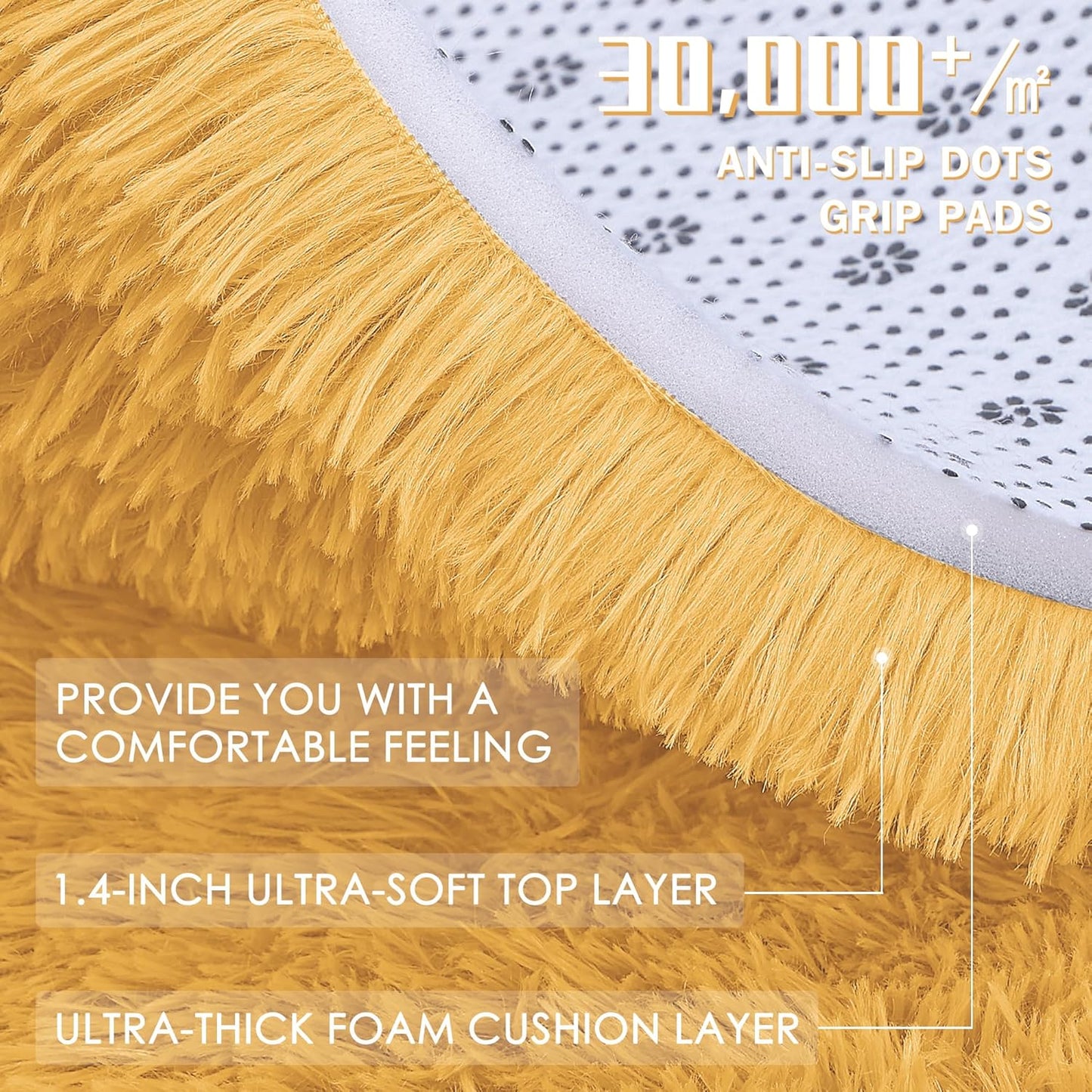 OLANLY Area Rugs - Soft Fluffy Shaggy Indoor Carpet for Living Room & Bedroom | 4x5.9 ft Mustard Yellow