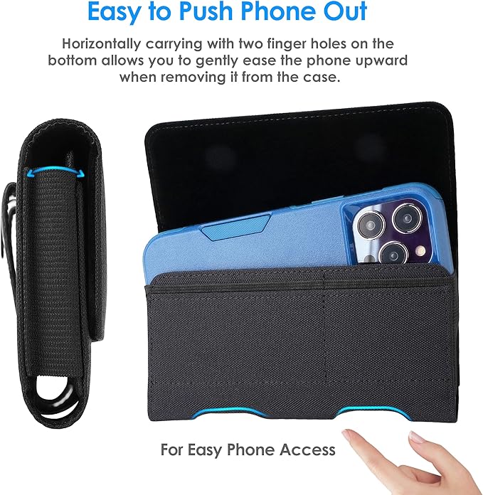 Mopaclle Nylon Phone Holster with Heavy Duty Metal Belt Clip and Card Holder, Compatible with iPhone 13/12 Mini, iPhone SE, iPhone 8/7/6S/6, and Galaxy S7/S6/S5 - Black