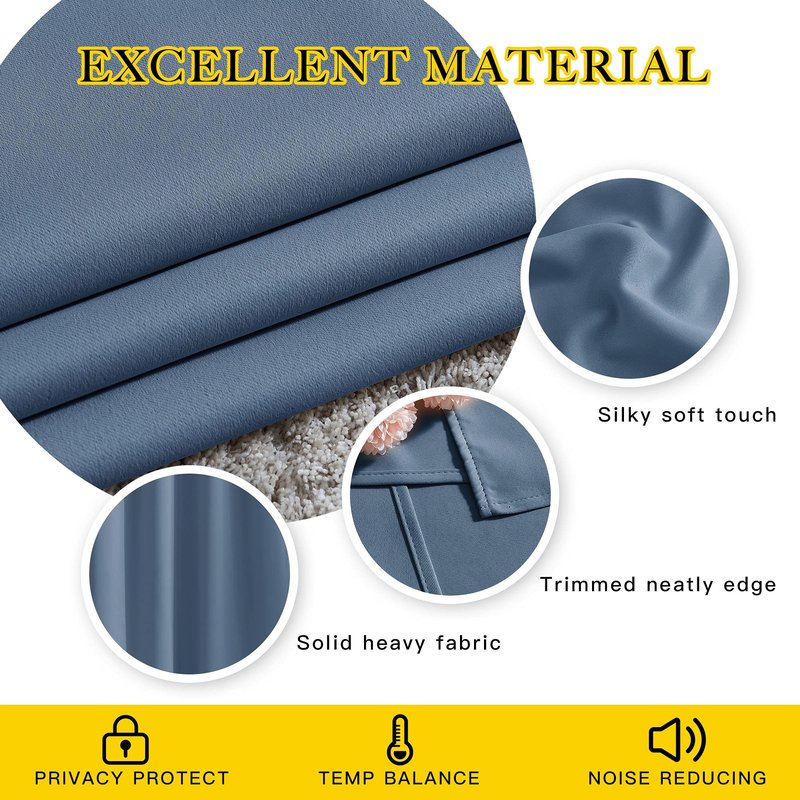NICETOWN Blackout Living Room Curtains Extra Wide, Triple Weave Grommet Top Thermal Insulated Window Treatment Light Blocking Panels for Patio/Porch (Stone Blue, W80 x L84, Set of 2)