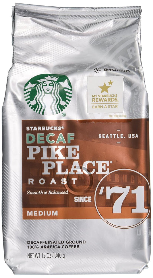 Starbucks Decaf Pike Place Roast - Ground Coffee, 12 oz. Bag | Pack of 3 for Smooth Flavor