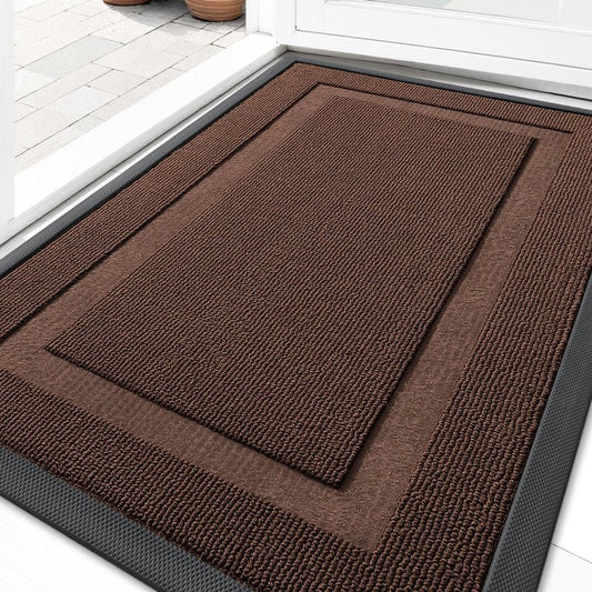 OLANLY Front Door Mat Indoor Outdoor Entrance, Waterproof All-Season, All-Weather Doormat, Sturdy Natural Rubber, Low Profile, Easy Clean Patio Porch Entryway Mat, 71x47, Chocolate Brown