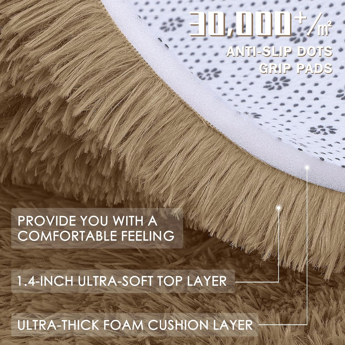 OLANLY Machine Washable Runner Rugs - Soft Fluffy Shaggy Indoor Carpet for Bedroom & Hallway | Taupe