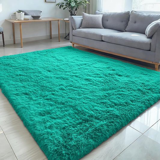 OLANLY 5x7 Soft Fluffy Shag Area Rug - Machine Washable Indoor Carpet for Living Room & Bedroom | Teal Green