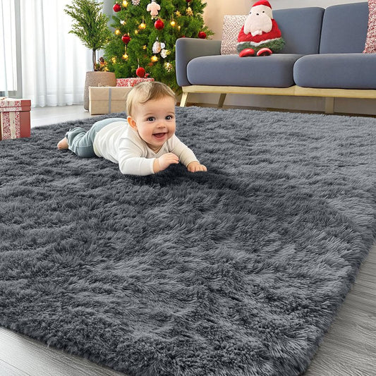 OLANLY 4x10 Area Rugs for Living Room Bedroom, Machine Washable Soft Fluffy Shaggy Bedside Rug, Indoor Floor Carpet for Kids Girls and Boys, Dorms, Nursery Rooms, Home Decor Aesthetic, Grey
