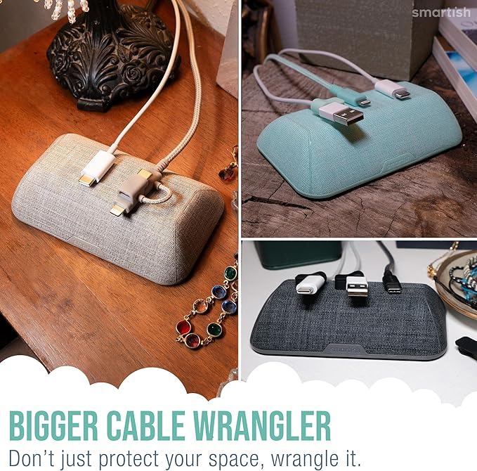 Smartish® Magnetic Cord Holder - Bigger Cable Wrangler Organizer with Magnet Clips for Charger Management on Desktop, Nightstand - Holds 6+ Cables - Teal Me More