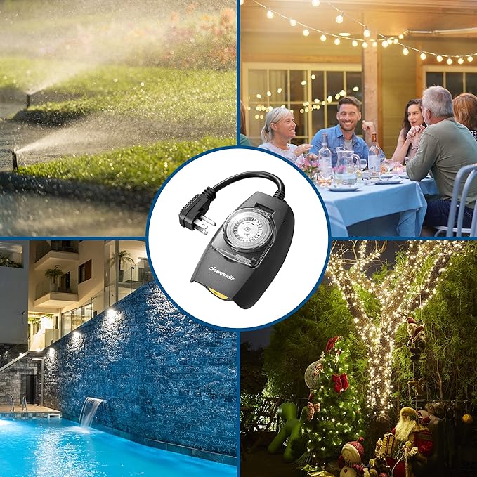 DEWENWILS Outdoor Light Timer Waterproof, 24-Hour Programmable Plug in Timer for Electrical Outlets, Holiday Decorations, String Light,13A 1/2 HP, UL Listed (Dial)