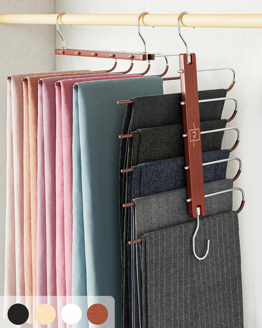 MORALVE Pants Hangers - Space-Saving Beechwood Scarf & Jean Rack | 2-Pack with 360° Swivel Hook