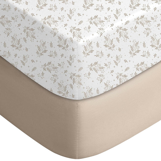 Yoofoss Fitted Baby Crib Sheets - Super Soft Microfiber 2 Pack for Standard Crib & Toddler Mattress | 28x52x8in (Brown & Leaf)