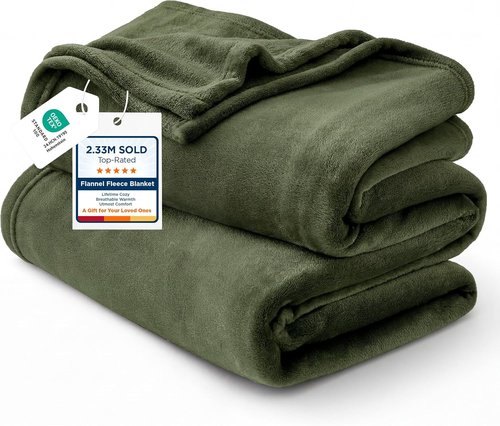 Bedsure Fleece Blanket - Soft Olive Green Queen Size Plush Microfiber, 90x90 Inches for Cozy Comfort