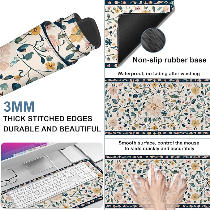NITAHHHY Gaming Desk Pad Large Extra Length Oriental Decorative Mouse Pad Keyboard Laptop Non-Slip Waterproof with Rubber Base Thick Stitched Edge Mouse Mat for Office Home 35.4 x 15.7 Inches