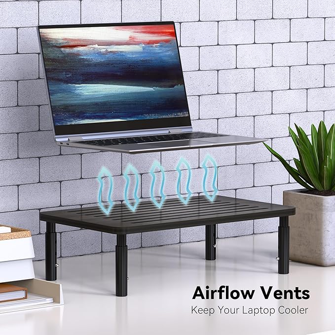 WELL WENG 2 Pack Bamboo Monitor Stand Riser, 4 Adjustable Height, Laptop Stand with Airflow Vents, Desk Organizer for Computer, PC, Printer (Wenge)