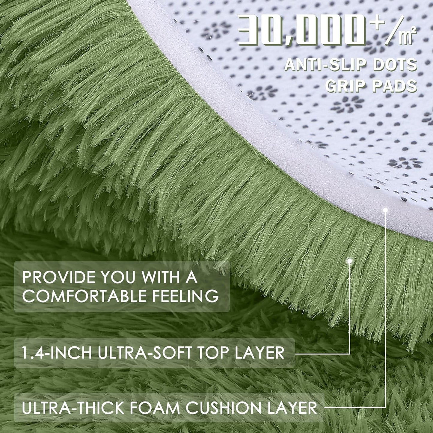 OLANLY Runner Rugs - Machine Washable Soft Fluffy Shaggy Design for Hallway & Bedroom | Green 2x4 ft