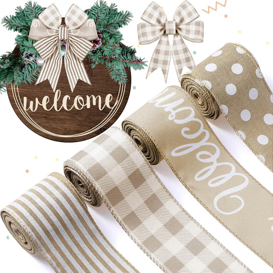 Skiennix Farmhouse Ribbon - 20 Yards of Rustic Wired Ribbon for DIY Crafts & Wreaths | Assorted Colors