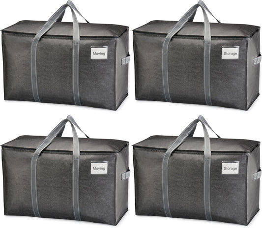 VENO Heavy Duty Moving Bags - Extra Large Storage Solution with Reinforced Handles & Strong Zippers | 4 Pack, Foldable & Reusable