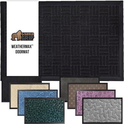 GORILLA GRIP Waterproof All-Season WeatherMAX Doormat - 72x24 Natural Rubber, Stain & Fade Resistant, Easy Clean Black Maze