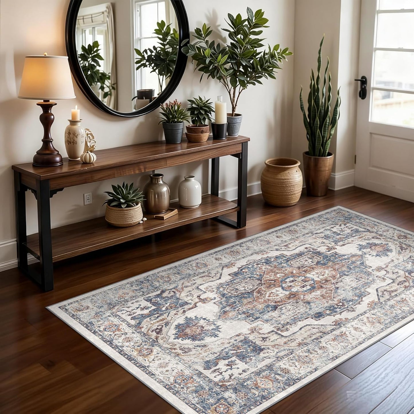 Skiennix Washable 3x5 Kitchen Area Rug - Cozy Soft Low Pile Carpet for Living Room & Entryway | Brick Color