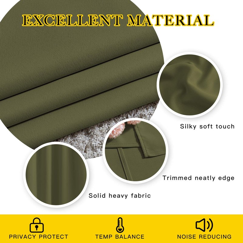 NICETOWN Room Darkening Curtains 63 inches Long for Bedroom, Grommet Thermal Insulated Window Treatments Sound Reducing Drapes for Christmas Day, W46 x L63, Olive, 2 Panels