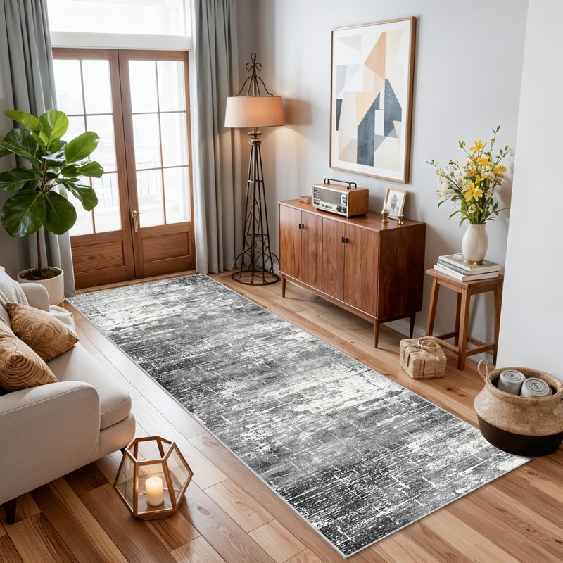 Washable 2x5 Kitchen Area Rug: Non-Slip Abstract Water-Resistant Entryway Rug Soft Sink Fridge Area Bedroom Carpet Low Pile Floor Mat for Bathroom Laundry Nursery Non-Shedding Runner(2X5,Black/Grey)