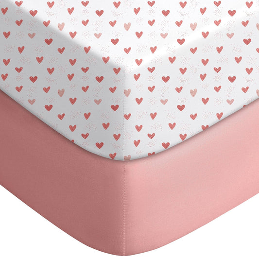 Yoofoss Fitted Baby Crib Sheets - Super Soft Microfiber 2-Pack for Standard Crib & Toddler Mattress | Pink & Love 28x52x8in