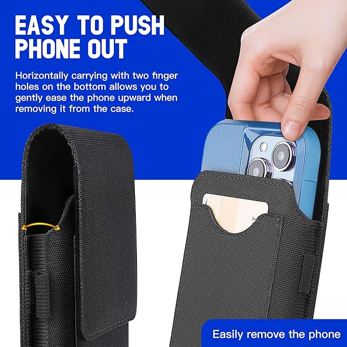 for iPhone 17 Pro Max Air 16/15/14/13/12/11 Pro Max Nylon Cell Phone Pouch Holster Case with Belt Clip Cover Holder for Galaxy S25+ S24+ S23+ S22+ S21+ (Black)