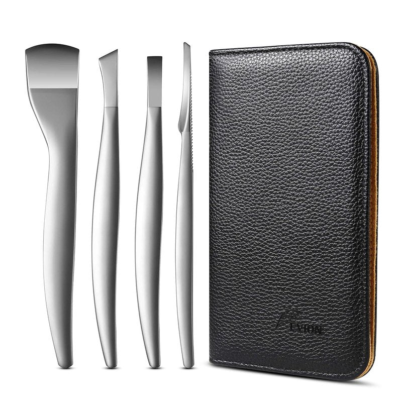 Professional Pedicure Knife Set - 4PCS Ingrown Toenail Removal Blades Kit | Stainless Steel Callus Shaver - Silver