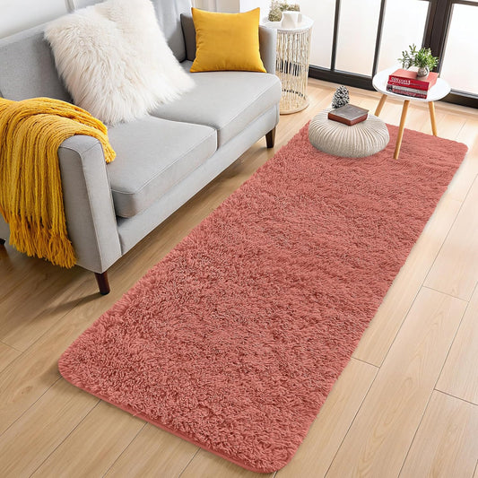 OLANLY Runner Rugs - 2x5 Machine Washable Soft Fluffy Shaggy Carpet for Bedroom & Hallway | Rust Red