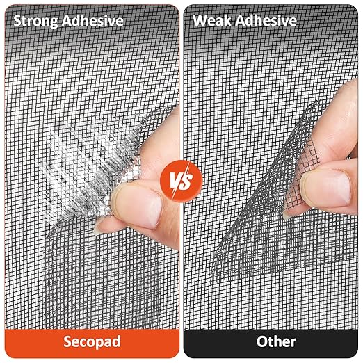 Secopad Grey Screen Repair Tape, 4" X 180" (15FT) Window Screen Door Repair Kit, Strong Adhesive Fiberglass Patch Tape Mesh