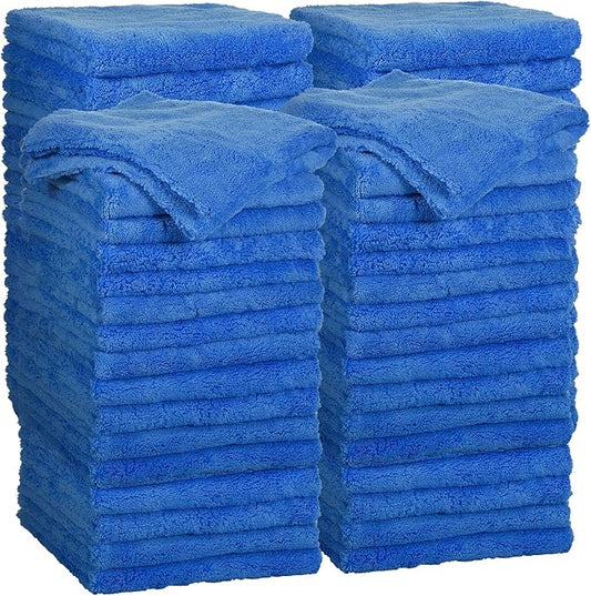Shimeyao 30 Pcs 16 x 16 Inch Edgeless Microfiber Plush Towels for Cars Detailing Drying Wash Polishing Absorbent Cleaning Cloths, 500 GSM (Dark Blue)