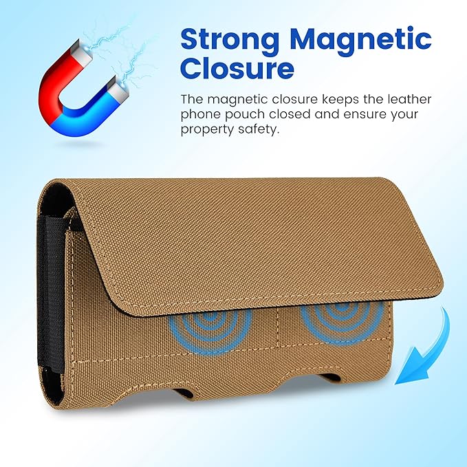 Mopaclle Nylon Phone Holster with Heavy Duty Metal Belt Clip and Card Holder, Compatible with iPhone 13/12 Mini, iPhone SE, iPhone 8/7/6S/6, and Galaxy S7/S6/S5 - Khaki