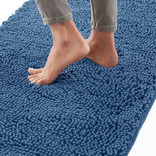 GORILLA GRIP Bath Rug Mat 70x24, Thick Soft Absorbent Chenille, Quick Dry Microfiber Mats, Rubber Backing Washable Shower Floor Rugs, Bathmat Runner, US Designed Bathroom Home Decor Accessories Blue