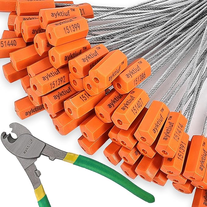ayktiuf 600 Pieces Security Cable Seals, Metal Number Security Tags for Truck, Trailers, Cargo, Containers, Vans, Oil Tank, Milk Vehicle (Orange, 600 Pack)