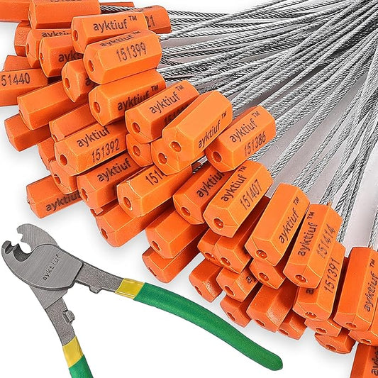 ayktiuf 120 Pieces Security Cable Seals, Metal Number Security Tags for Truck, Trailers, Cargo, Containers, Vans, Oil Tank, Milk Vehicle (Orange, 120 Pack)