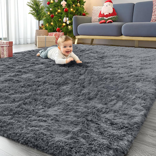 OLANLY Large Area Rug - Soft Fluffy Shaggy Carpet for Living Room & Bedroom | 6x9 ft, Grey