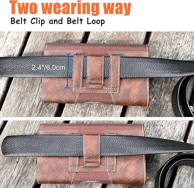 Maezar Leather Phone Holster for Men with Belt Clip, Cell Phone Holder for iPhone 17/16/15/14/13/12/Pro Max & Plus,Galaxy S25/24/23 Ultra & Plus,S24 FE,Belt Pouch Case Magnetic Closure (Brown-XL)