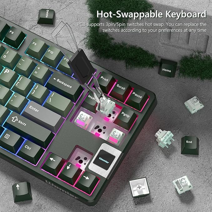 Rainy75 QK87 75% Keyboard with Multimedia Screen, QMK/VIA Wireless Gaming Keyboard, Creamy Mechanical Key Board,3-Mode RGB Custom Gasket Hot Swappable for Windows&Mac, POM Linear Switch-Gray Green