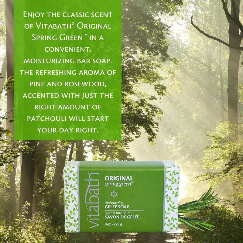 Vitabath Original Spring Green Moisturizing Gelee Bar Soap All Over Gentle Foaming Cleanser & Hydrating Solid Body Wash - Nourish & Rejuvenate All Skin Types Women & Men - 8oz (Pack of 3)