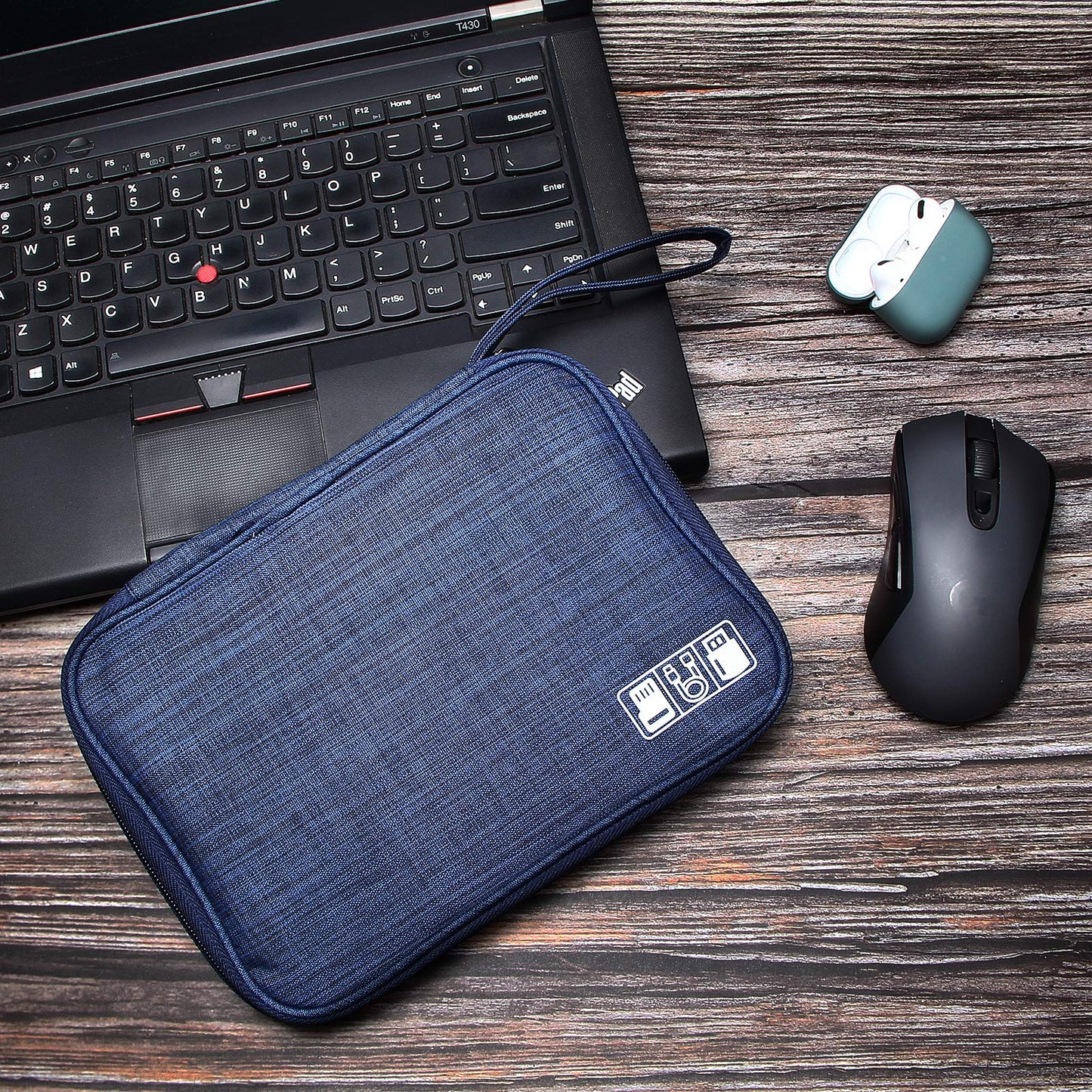 SELLYFELLY Travel Electronics Organizer Portable Cable Organizer Bag for Storage Electronic Accessories Case for Cord,Phone,Charger,Flash Drive (Navy Blue)