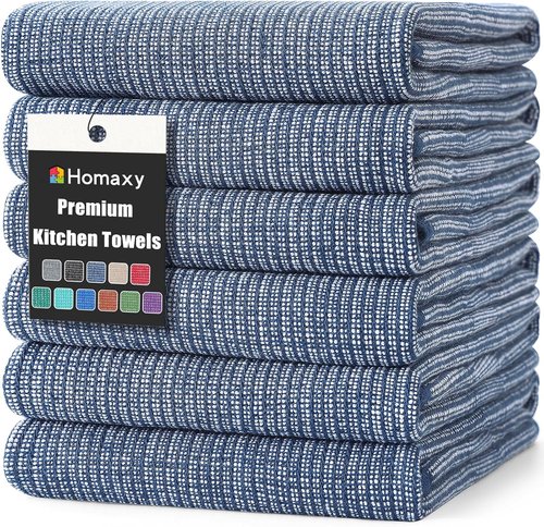 Homaxy Premium Kitchen Towels - Highly Absorbent Cotton Dish Towels | 6 Pack, 18”x28”, Navy Blue