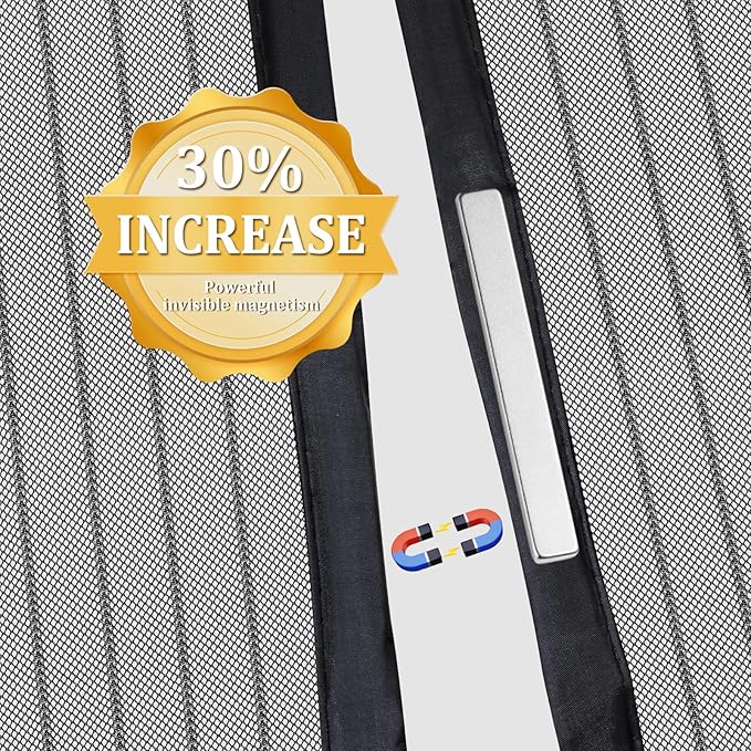 Amzjjle Magnetic Screen Door - Self Sealing, Heavy Duty, Hands Free Mesh Partition Keeps Bugs Out Let Breeze in- Pet and Kid Friendly - Keep Open Feature (Black, Fit Door Size 36 x 96 Inch)