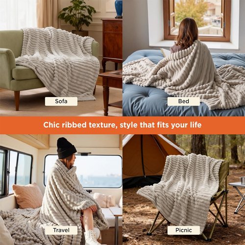 Bedsure GentleSoft Throw Blanket - Cozy Beige Fleece Blanket for Couch | 50x70 Inches