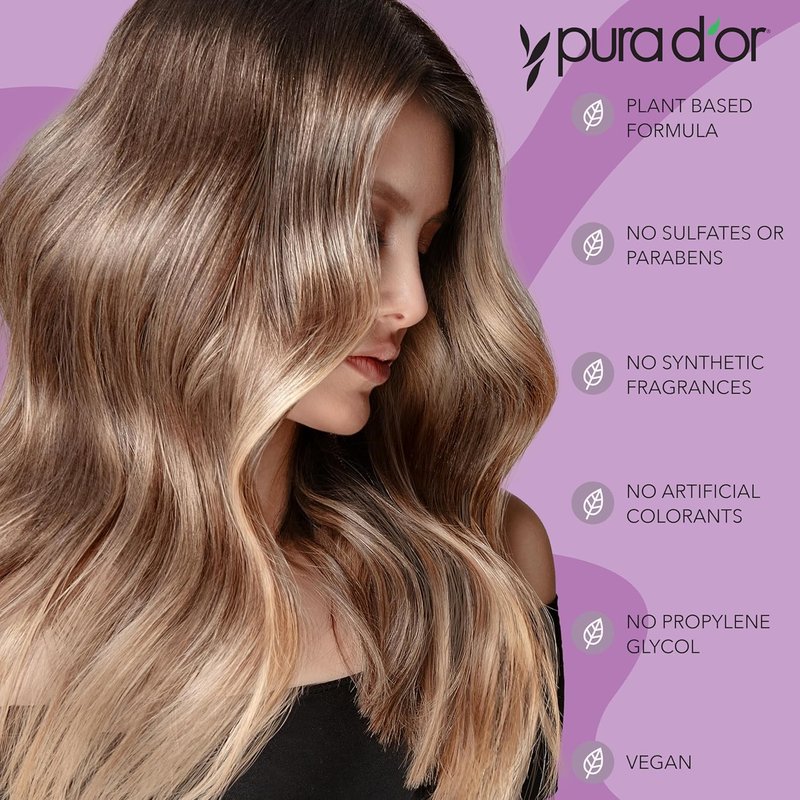 PURA D'OR Purple Shampoo & Conditioner Set - Biotin Formula for Bleached, Blonde & Silver Hair | 16oz Each