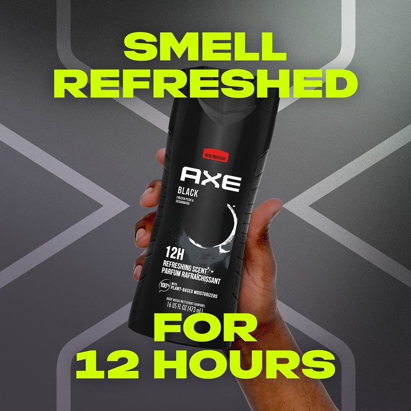 AXE Body Wash Black 4 Count 12h Refreshing Scent Cleanser Frozen Pear & Cedarwood Men's Body Wash with 100% Plant-Based Moisturizers 16 oz