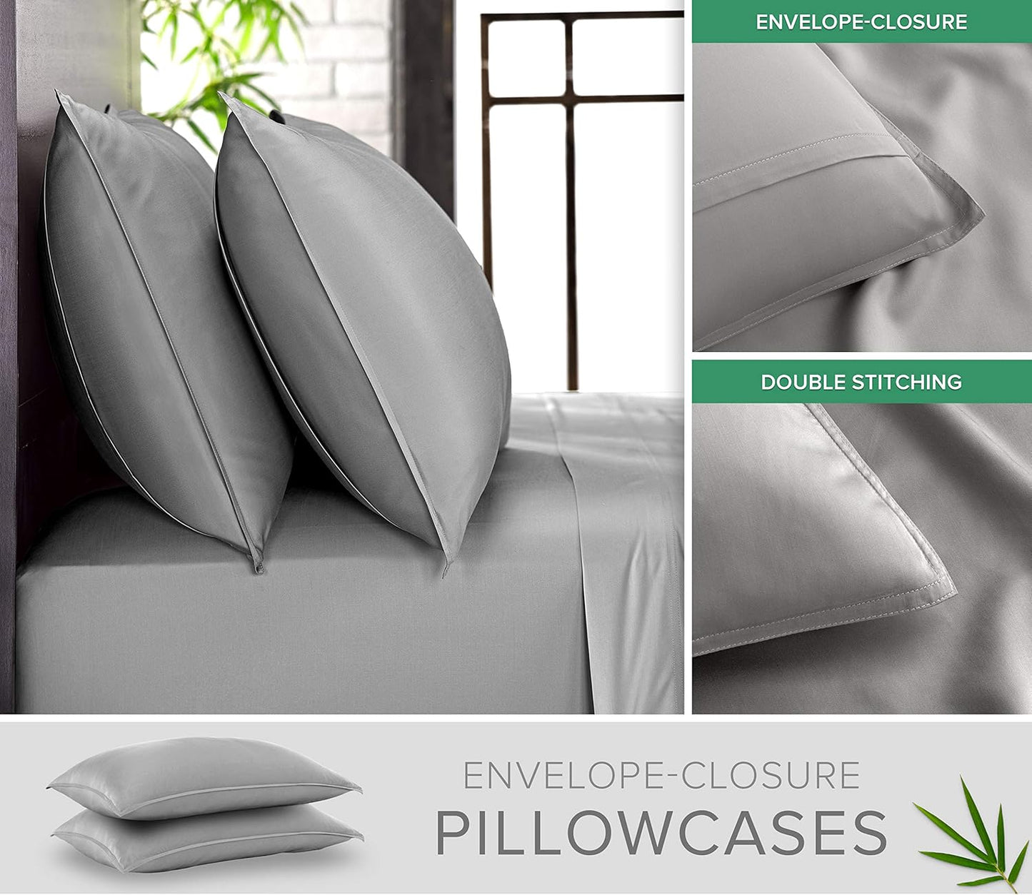 Pure Bamboo Queen Sheets - Luxuriously Soft & Cooling 100% Organic Viscose Bed Set | Stone Grey, 2-Year Quality Promise