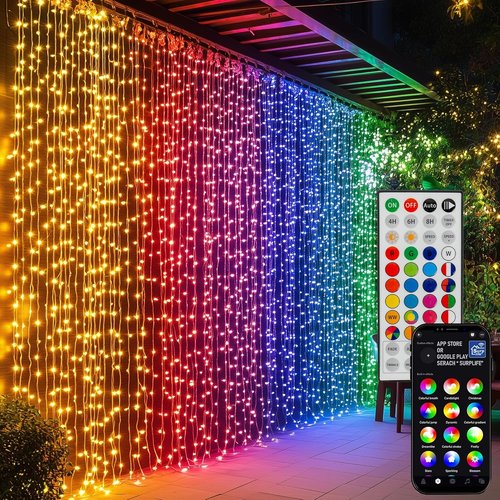 Dazzle Bright 300 LED Curtain String Lights - RGB Color Changing Fairy Lights with Remote & App Control | Waterproof for Bedroom, Party & Wedding Decor