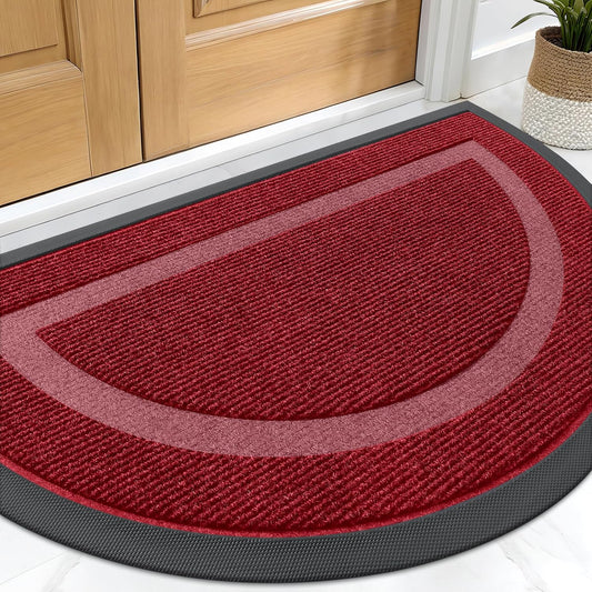 OLANLY Half Circle Door Mat - Waterproof All-Season Doormat for Indoor/Outdoor Use | 29.5x17, Wine Red